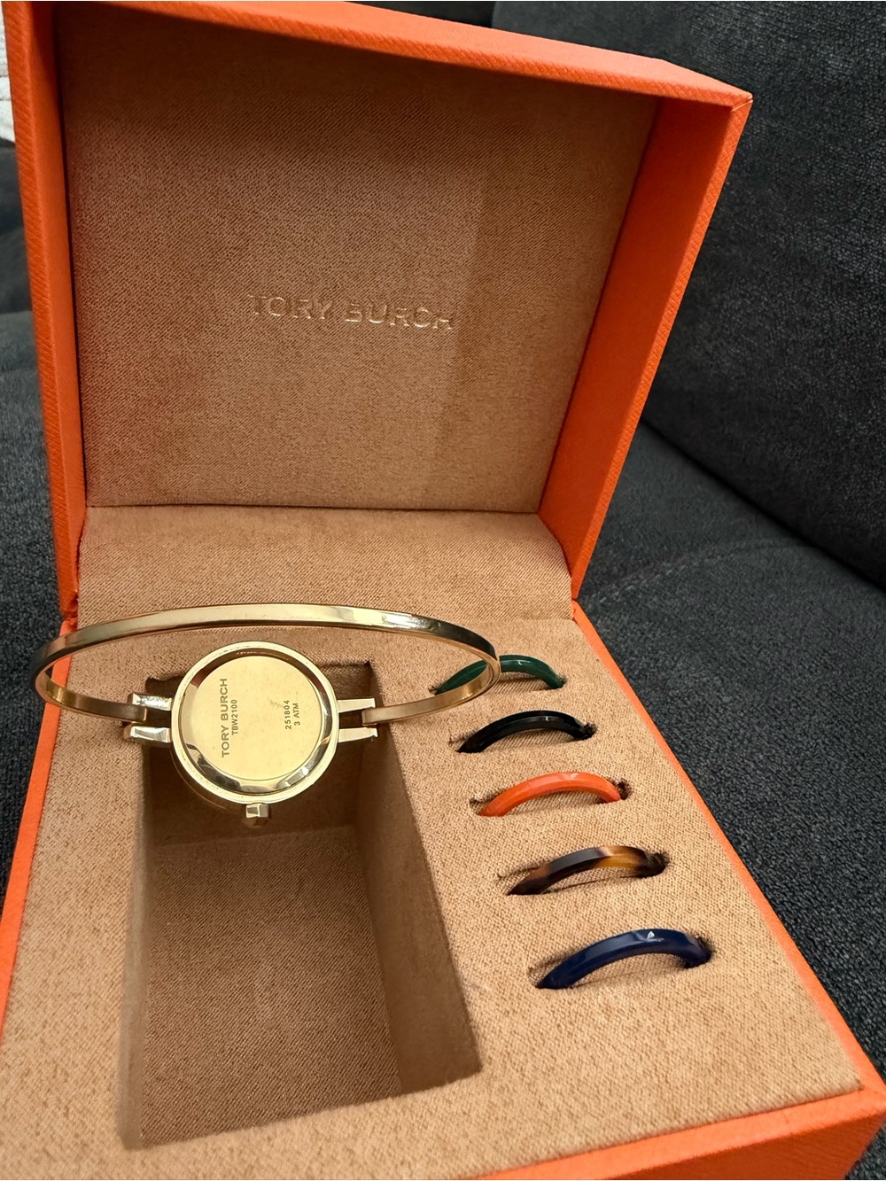 Tory Burch Gold Interchangeable Bangle Watch with Colored Accent Clips
